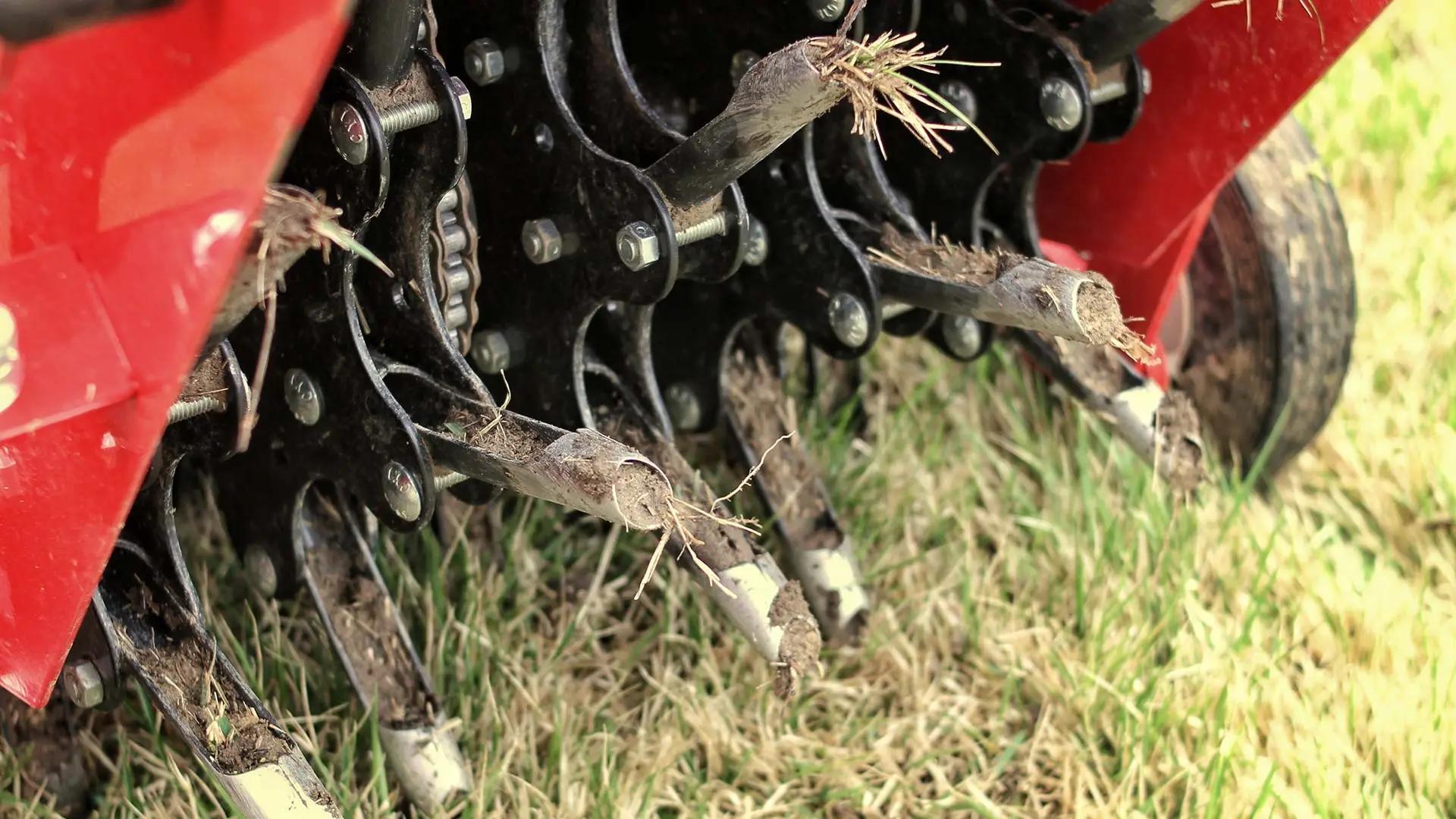 Core aeration machine in action.